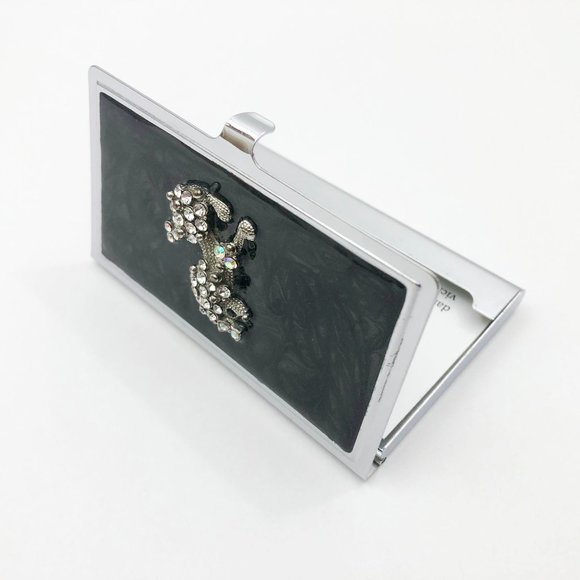Vintage Stainless Steel Business Card Case with Rhinestone Poodle - Picture 2 of 9